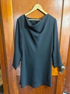 Cowl-Neck Black Mini Dress with Three-Quarter Sleeves